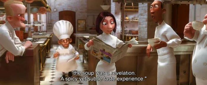 In The Newspaper The Cooks Are Reading, There Is An Advertisement For The Same 3 Step Stool That The Chef Uses To Watch The Dining Room In Ratatouille