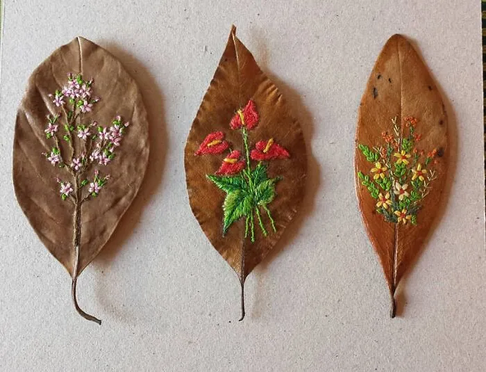 This Brazilian Artist Creates Unique Designs Of Embroidery On Fallen Leaves (109 Pics)