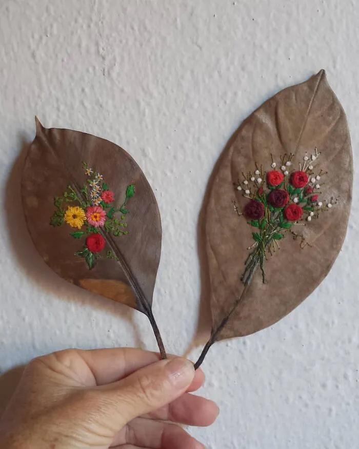 This Brazilian Artist Creates Unique Designs Of Embroidery On Fallen Leaves (109 Pics)