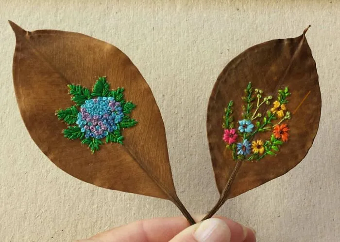 This Brazilian Artist Creates Unique Designs Of Embroidery On Fallen Leaves (109 Pics)