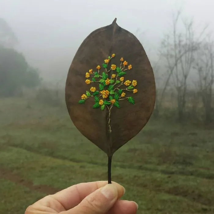 This Brazilian Artist Creates Unique Designs Of Embroidery On Fallen Leaves (109 Pics)