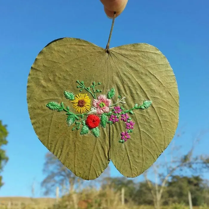This Brazilian Artist Creates Unique Designs Of Embroidery On Fallen Leaves (109 Pics)