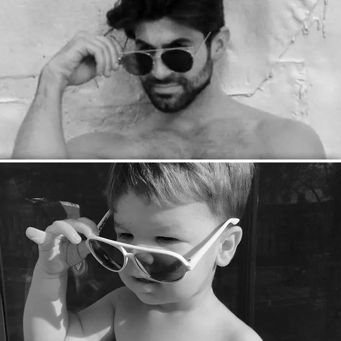 Esta madre sigue burlándose de su hermano modelo haciendo que su bebé recree sus poses con un resultado tan divertido como adorable