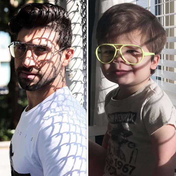 Esta madre sigue burlándose de su hermano modelo haciendo que su bebé recree sus poses con un resultado tan divertido como adorable