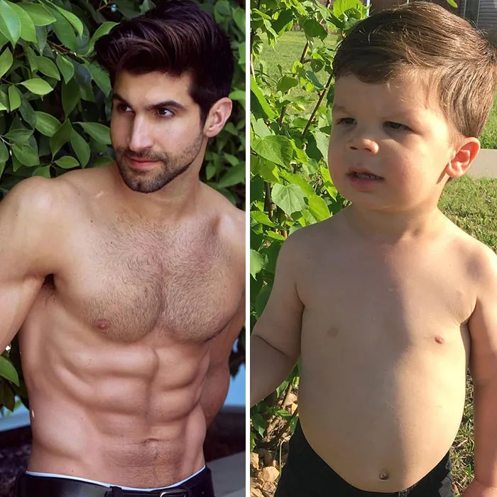 Esta madre sigue burlándose de su hermano modelo haciendo que su bebé recree sus poses con un resultado tan divertido como adorable