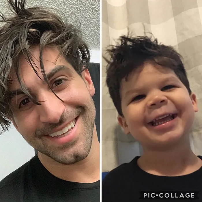 Esta madre sigue burlándose de su hermano modelo haciendo que su bebé recree sus poses con un resultado tan divertido como adorable
