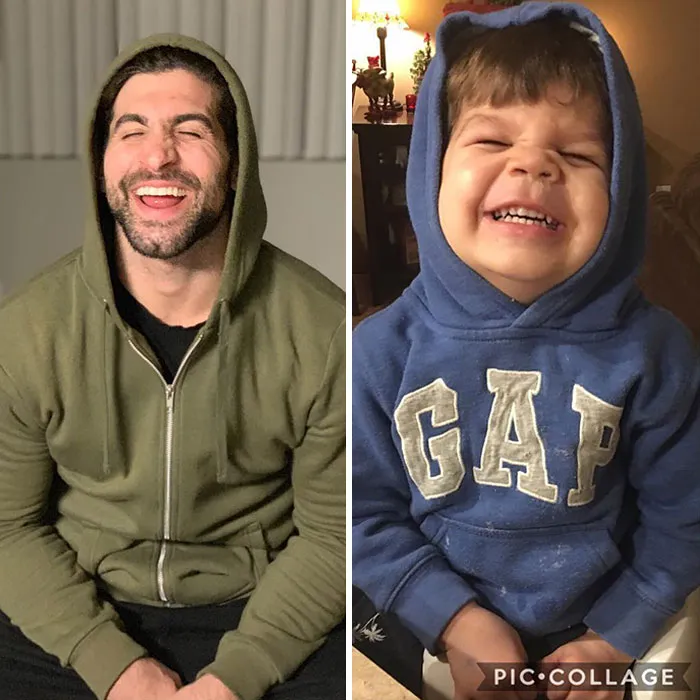 Esta madre sigue burlándose de su hermano modelo haciendo que su bebé recree sus poses con un resultado tan divertido como adorable