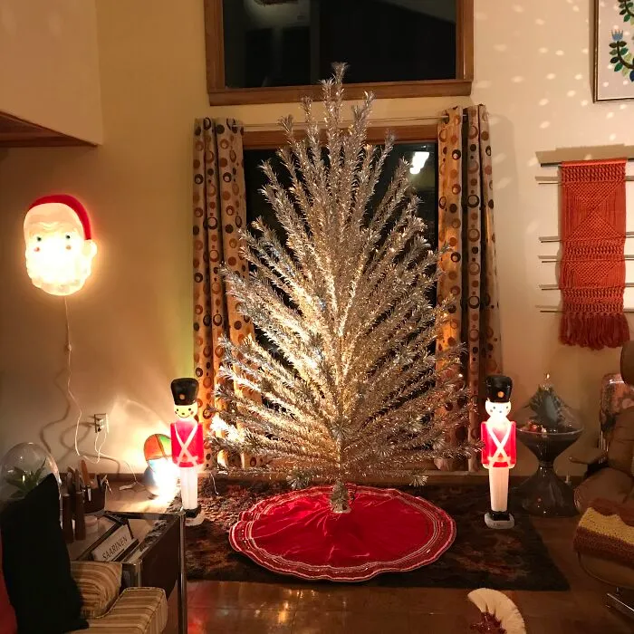 Our 7ft Aluminum Tree With Color Wheel. Before Adding Ornaments