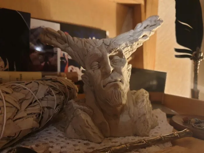 A Pan Statue My Boyfriend Made Me. I Guess You Can Call It Creepy, But I Love It