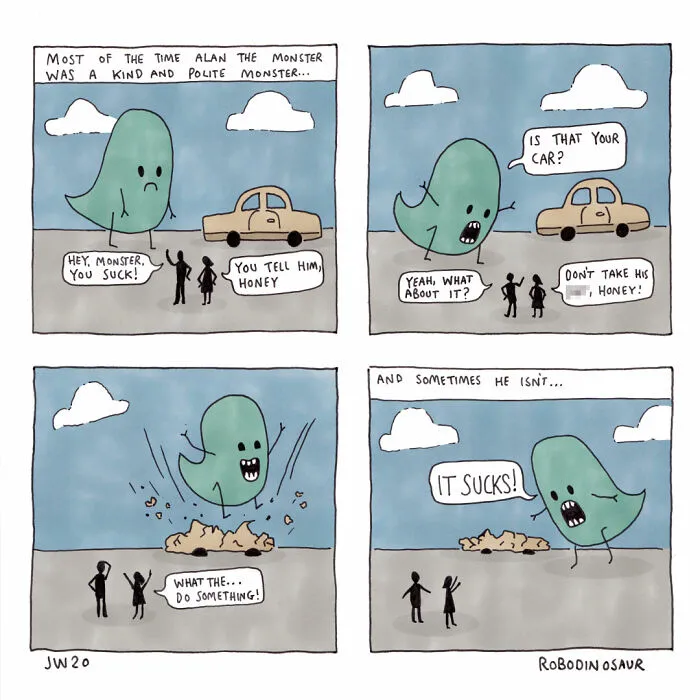 I Make Comics About A Misunderstood Monster That Nobody Likes, So He Sometimes Loses It (10 Pics)