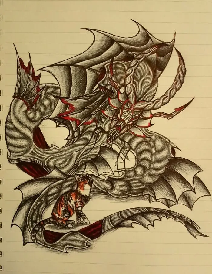 A Dragon Drawing In Ball Point Pen. I Have Been Drawing Fantasy For 15 Years Now