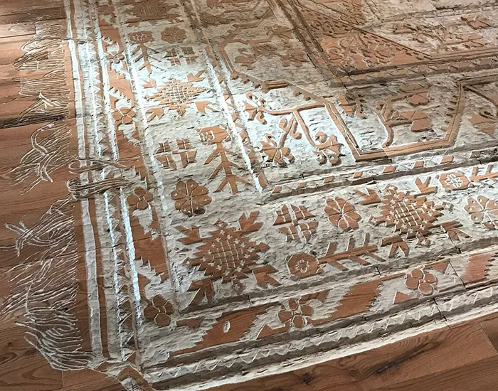Instead Of Using An Actual Carpet, This Artist Decided To Carve One Permanently Into An Oakwood Floor