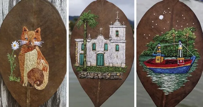 This Brazilian Artist Creates Unique Designs Of Embroidery On Fallen Leaves (109 Pics)