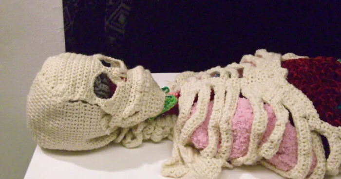 That Is The Life-Size Anatomically Right Skeleton With Detachable Organs Crocheted In 7 Months By Canadian Artist !