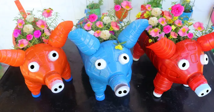 I Remake These Recycle Plastic Bottles Into Cute Pig Shaped Flower Pots