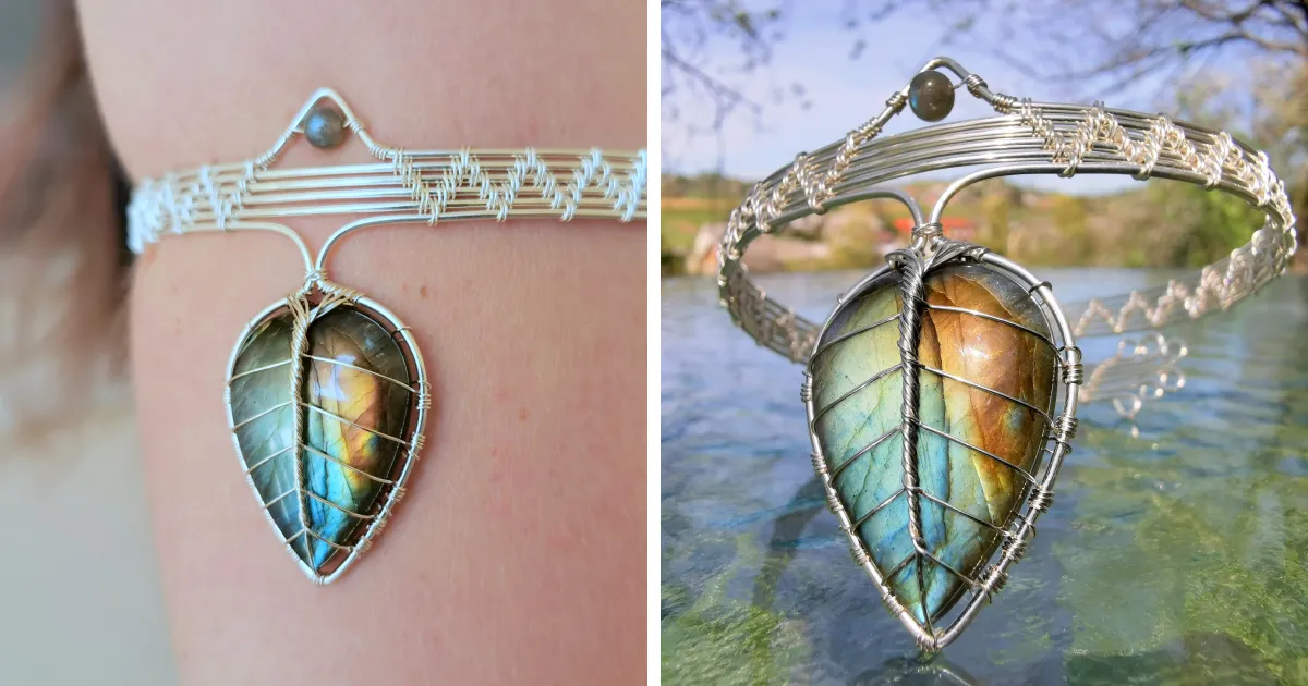 This Is A Leaf Armlet I Made With Just Wire And A Labradorite Gemstone