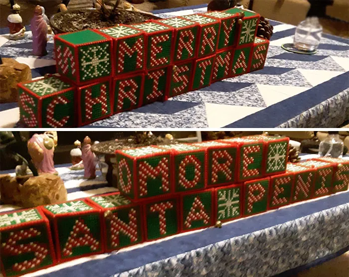 My Mom Got Fed Up And Said She'd Cancel Christmas If She Finds The Blocks Rearranged To Spell Anything That's Not "Holiday Themed"