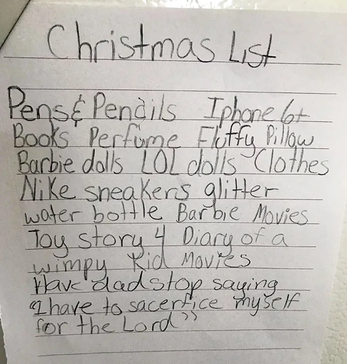 My Daughter's Christmas List I Just Read. I Almost Choked On My Burger