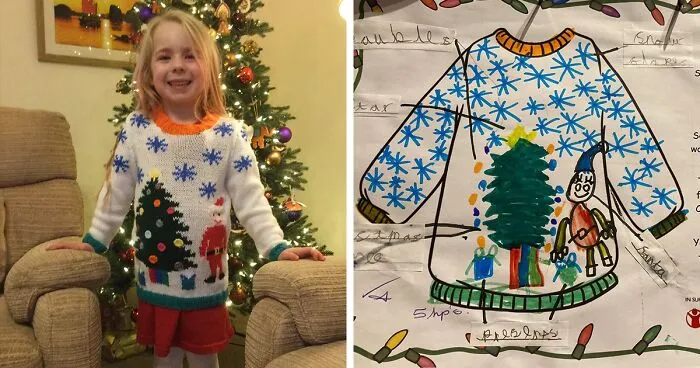 Grandma Surprises Granddaughter By Knitting Her A Christmas Sweater Based On Her Drawing