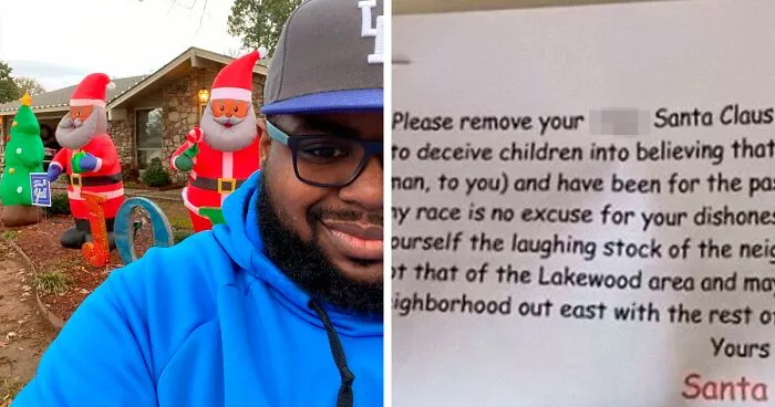 Este hombre decidió decorar su jardín con un Papá Noel negro, y recibió una carta de un vecino racista