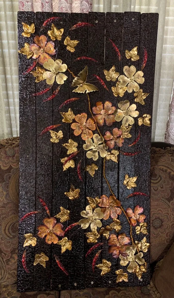 Metal And Burnt Wood Pyrographic Artwork.
