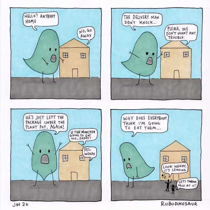 I Make Comics About A Misunderstood Monster That Nobody Likes, So He Sometimes Loses It (10 Pics)