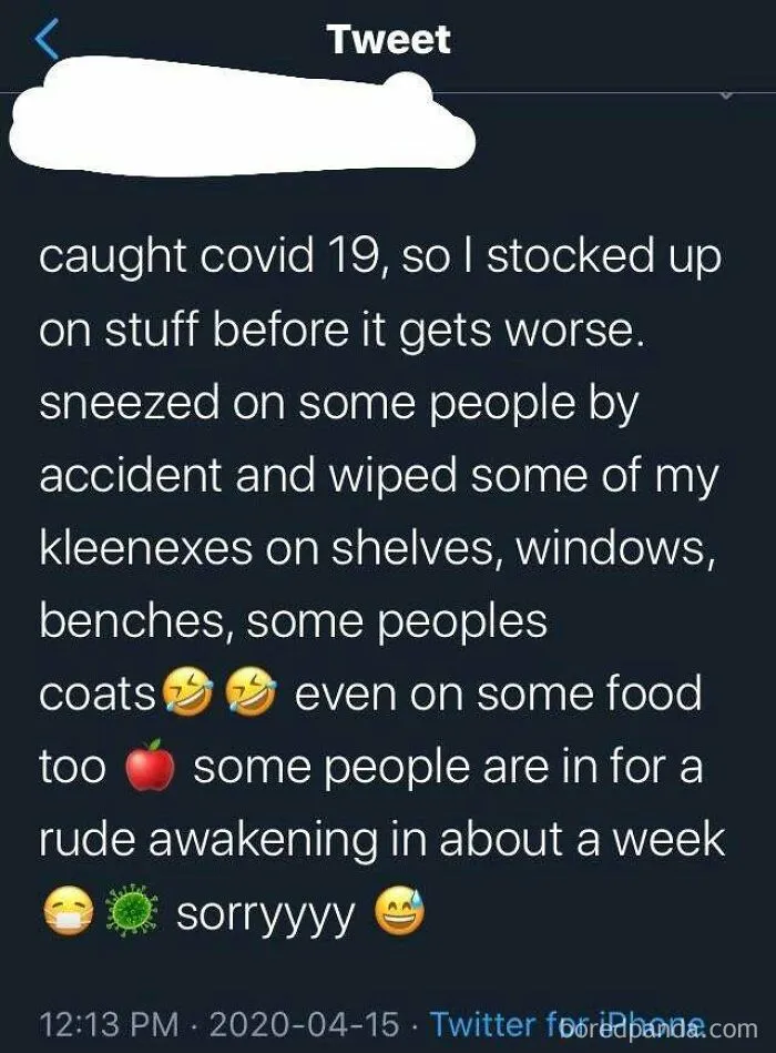 Someone On Twitter Bragging About Spreading The Virus