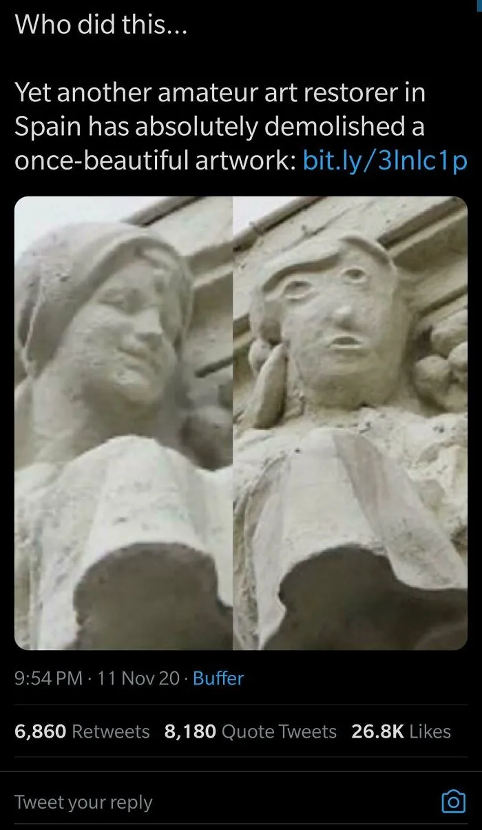 Otro restaurador de arte aficionado en España ha destrozado una obra de arte que antes era hermosa