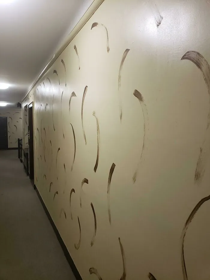 El trabajo de pintura en el pasillo de mi apartamento (todo el edificio es así)