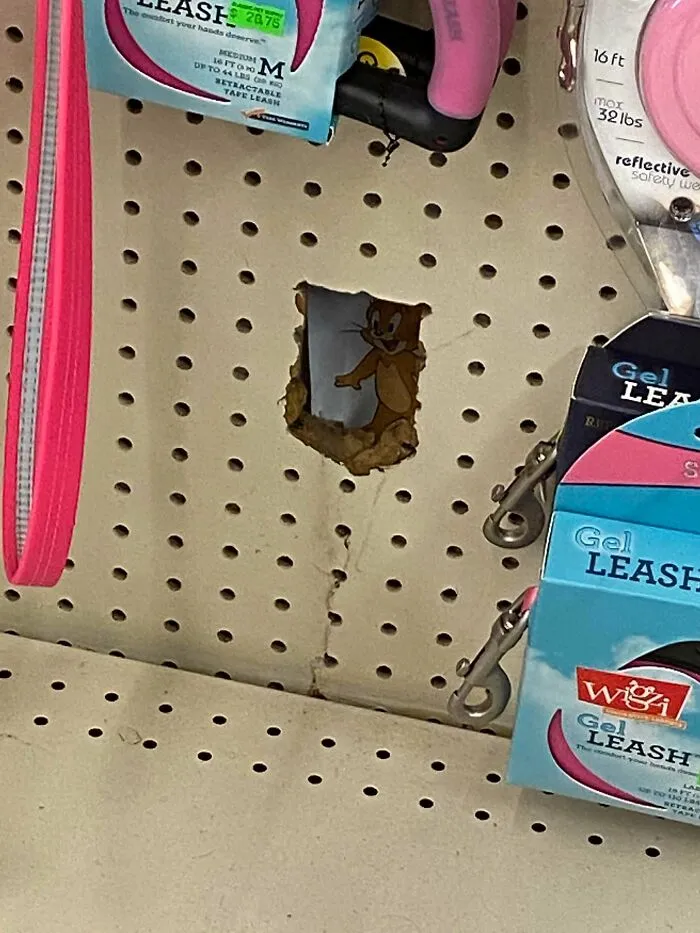 Jerry en la pared de una tienda de mascotas