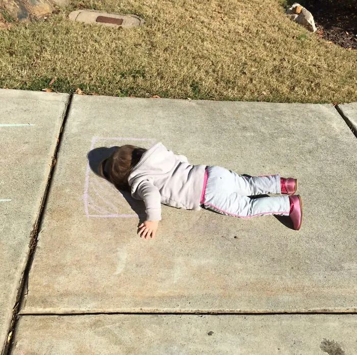 Imagination Level 100. My 2-Year-Old Daughter Drew A Pillow With Chalk, Then Laid Down For A Nap