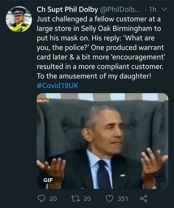 Off Duty Police Chief Challenges Shopper Over Mask, Shopper Responds With "Who Are You, The Police?", Comedy Ensues.