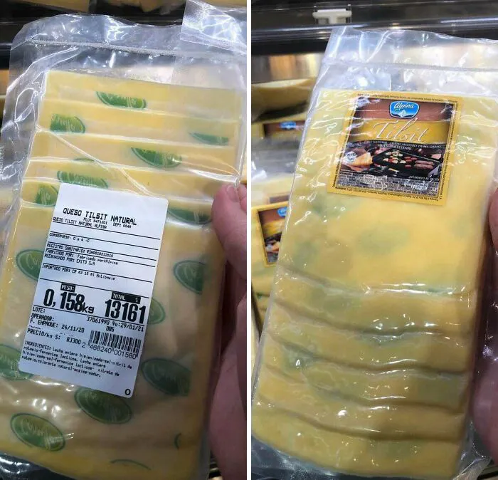 El papel de este queso en lonchas hace parecer que tenga moho