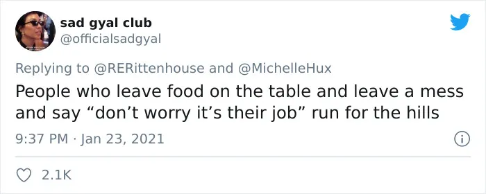 officialsadgyal tweets about people who leave food on the table as red flag in relationship