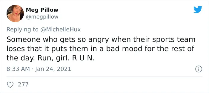 megpillow tweets about someone who gets angry when their sport team loses