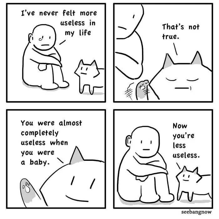 30 Comics That Show What Living With A Cat Is Really Like, By Xibang