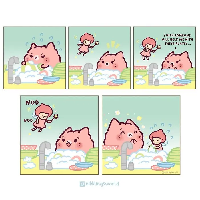 Fraise, The Fluffy Pink Popcorn Cat, Is In Charge Of The Dirty Dishes