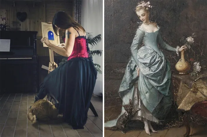 Silvia & Ziggy. Painting: 'A Kitten's Game' By Emmanuel Branger