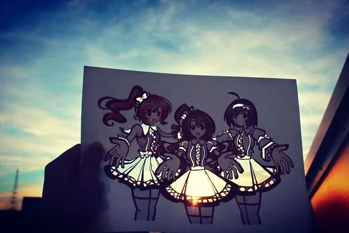 Japanese Artist Fills In Their Anime-Inspired Cutouts With Their Surroundings (100 Pics)