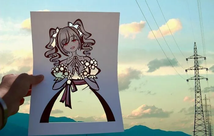 Japanese Artist Fills In Their Anime-Inspired Cutouts With Their Surroundings (100 Pics)