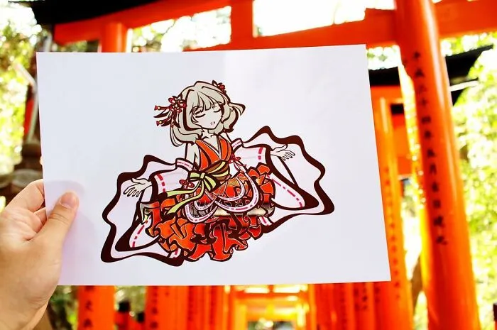 Japanese Artist Fills In Their Anime-Inspired Cutouts With Their Surroundings (100 Pics)