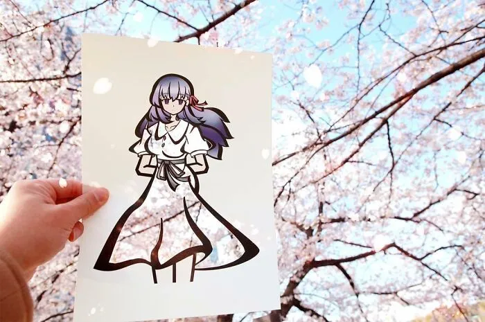 Japanese Artist Fills In Their Anime-Inspired Cutouts With Their Surroundings (100 Pics)