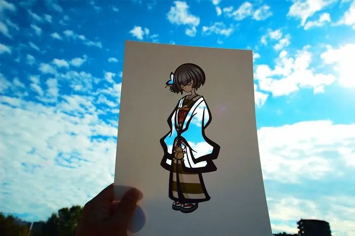 Japanese Artist Fills In Their Anime-Inspired Cutouts With Their Surroundings (100 Pics)