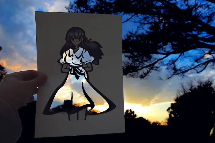 Japanese Artist Fills In Their Anime-Inspired Cutouts With Their Surroundings (100 Pics)