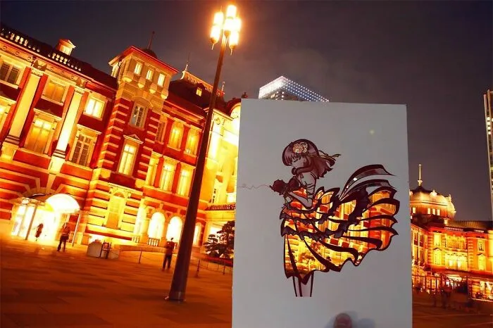 Japanese Artist Fills In Their Anime-Inspired Cutouts With Their Surroundings (100 Pics)