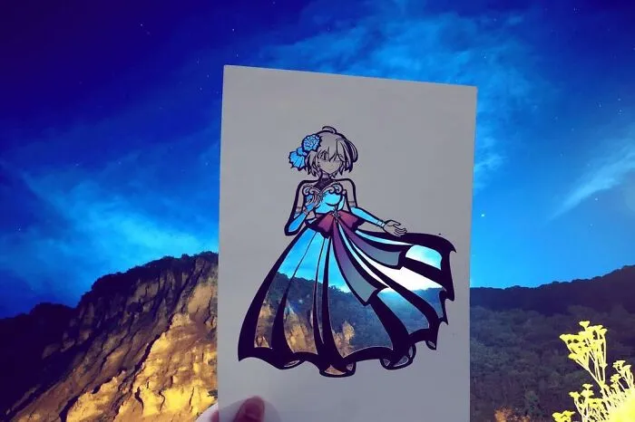 Japanese Artist Fills In Their Anime-Inspired Cutouts With Their Surroundings (100 Pics)