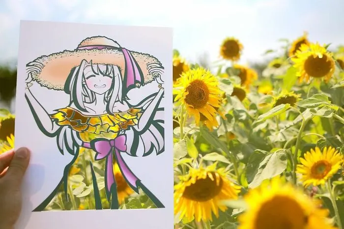 Japanese Artist Fills In Their Anime-Inspired Cutouts With Their Surroundings (100 Pics)
