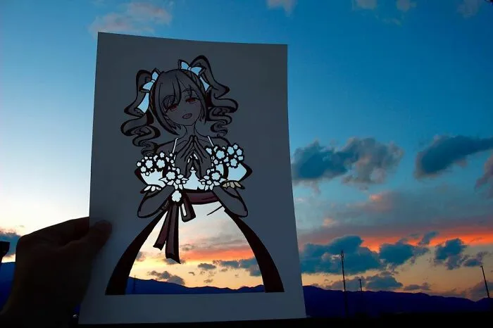 Japanese Artist Fills In Their Anime-Inspired Cutouts With Their Surroundings (100 Pics)