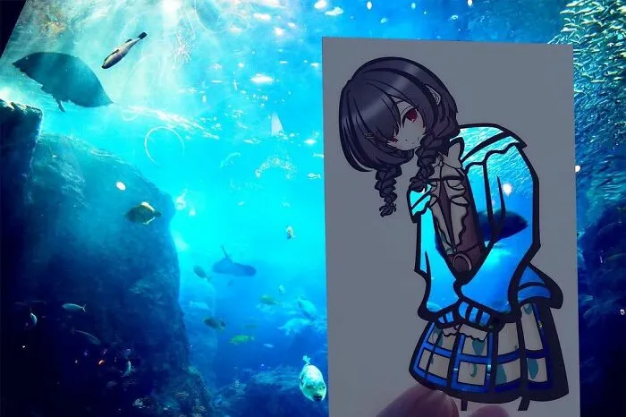 Japanese Artist Fills In Their Anime-Inspired Cutouts With Their Surroundings (100 Pics)