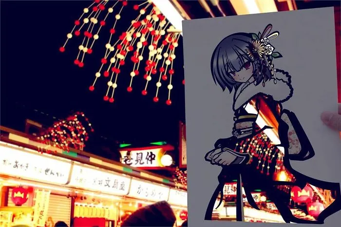 Japanese Artist Fills In Their Anime-Inspired Cutouts With Their Surroundings (100 Pics)